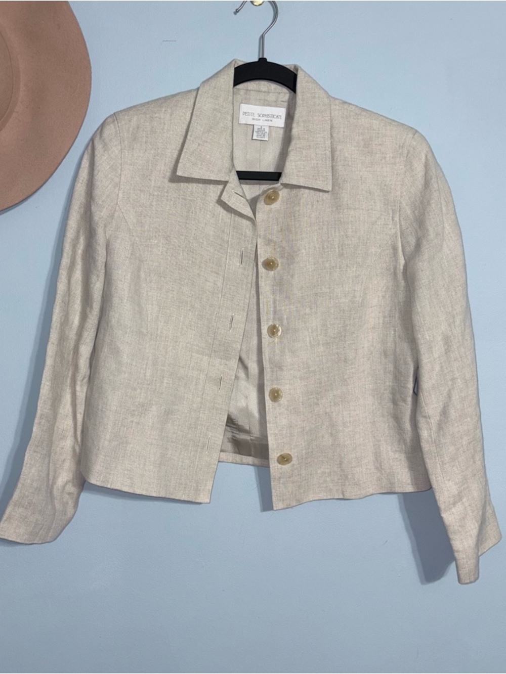 Vintage Irish Linen Cropped Blazer by Petite Sophisticate size 4 Women's Cream - Picture 1 of 5